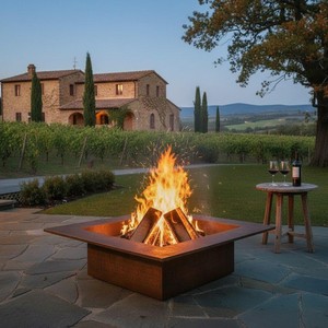Handmade Square Metal <b>Fire</b> Pit Wide Flat Rim Dark Antique Rust Patina Moroccan Artisan Crafted <b>Outdoor</b> Garden Patio - Product Image 5