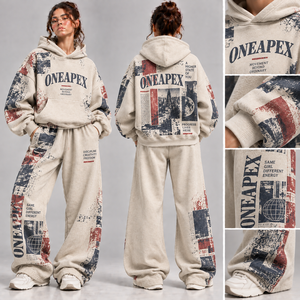 Conjunto de Sudadera con Capucha y Pantalones Anchos con Estampado Gráfico, Lavado Ácido, Color Personalizado, para Mujer, Ropa Deportiva Informal de Invierno - Product Image 5