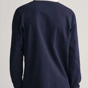 Chemises polo en coton tricoté à manches longues pour hommes, dernier design, col rond, impression personnalisée du logo, coupe ample, vêtements décontractés, style rugby. - Product Image 4