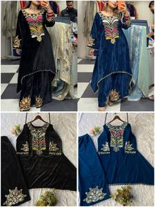 Conjunto de Alta Calidad con Microterciopelo Interior, Bordado con Lentejuelas y Parches, Top Largo y Pantalones Palazzo, Traje de Invierno para Mujer - Product Image 4