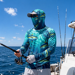 Sudadera ligera de pesca de marca privada con máscara, camisa elástica con protección facial para pescadores, sudadera para mayoristas - Product Image 2