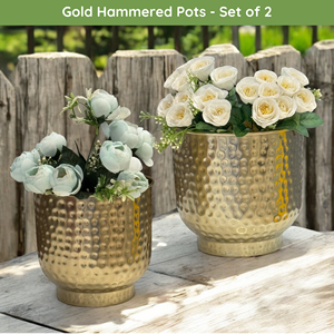 Macetas decorativas de metal martillado dorado de diseño de tendencia para el hogar, oficina, jardín, sala de estar, dormitorio, cocina, también disponible en negro - Product Image 5