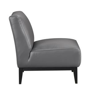 Lussuosa Poltrona Imbottita in Pelle Grigia con Cuscino e Schienale, Struttura in Legno Massello per Arredamento Soggiorno - Product Image 3