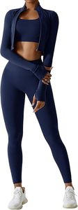 Black 3-Piece Yoga Set High Waist Leggings Full Sleeve <b>Jacket</b> Crop Top Breathable Seamless Spandex/Nylon Gym Fitness <b>Workout</b> - Product Image 2