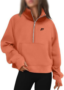 Sudadera personalizada OEM para mujer, de forro polar, con media cremallera, cuello alto, estilo oversize, con orificios para los pulgares - Product Image 3