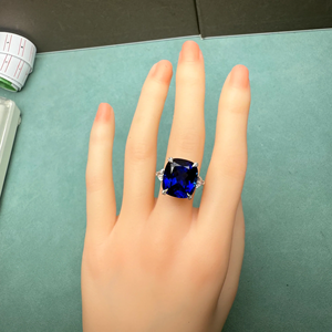 Anillo de oro blanco de diseño personalizado para mujer, zafiro cultivado en laboratorio de 19,95 quilates y joyería de diamantes, color azul regular - Product Image 6
