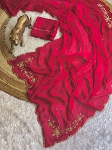 Sari Festivo de Dos Tonos con Trabajo Cutdana, Sari de Seda Crush de Lujo para Bodas, Sari de Seda Crush con Borde Triple Arco - Product Image 6