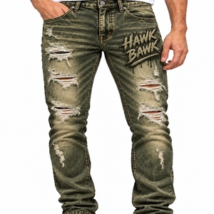 Jeans de Mezclilla para Hombre, Desgastados, con Detalle de Rodilla Desgarrada, Acabado Vintage, Corte Moderno y Ajustado, Tela Elástica Cómoda - Product Image 1