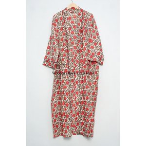 Magnifique kimono long en coton imprimé à la main avec ceinture à nouer pour la nuit, robe de chambre pour femmes, imprimé floral - Product Image 1