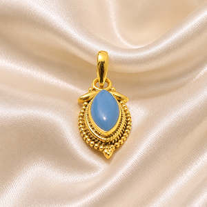 Collier pendentif Radhey Krishna Jewellers RKJ-1586 en argent sterling 925 pur avec pierre précieuse naturelle de calcédoine bleue marquise jaune - Product Image 4