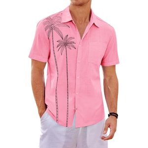 Chemise décontractée pour homme en coton et lin, style hawaïen, à manches courtes, boutonnée, pour l'été, la plage et les vacances, simple boutonnage, respirante et à séchage rapide - Product Image 1