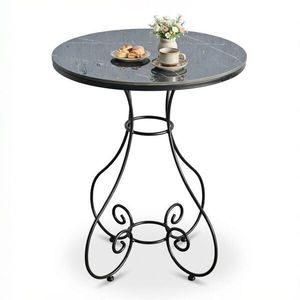 Elegant <b>White</b> Marble <b>Round</b> Bistro Coffee <b>Table</b> with Decorative Black Iron Scroll Base for Garden, Patio and Café Spaces - Product Image 3