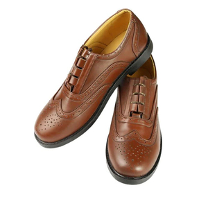 Chaussures habillées Oxford en cuir véritable marron à bout rond et lacets pour hommes, idéales pour le bureau, couleur unie, toutes saisons - Product Image 5