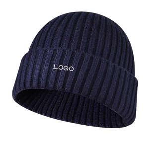 Harry Johnson Unisex <b>Navy</b> Ribbed Knit Beanie <b>Hat</b> Embroidered Logo 100% Acrylic Winter Casual Cuffed Design Adult Solid Color - Product Image 4