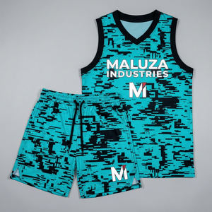 Conjunto de uniforme de baloncesto sublimado personalizado, camiseta de malla transpirable, pantalones cortos, kit deportivo con camuflaje digital, MALUZA INDUSTRIES - Product Image 1