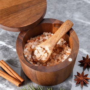 Acacia Round Spice Jar Seasoning <b>Box</b> <b>with</b> Swivel Magnetic <b>Lid</b> and Spoon <b>Wooden</b> <b>Storage</b> <b>Box</b> Divided Spice Holder - Product Image 2