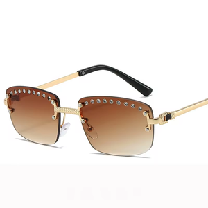 Gafas de Sol Retro Pequeñas con Montura Cuadrada Sin Aro, PC, Verde/Azul/Gris, Degradado Poligonal, Diamantes de Lujo, Hip Hop, UV400, Unisex, Adulto - Product Image 5