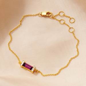 Pulsera de Amatista Baguette, Piedra de Nacimiento de Febrero, Plata de Ley 925, Chapada en Oro de 14K, Regalo - Product Image 4