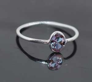 Tiny Lab Purple Alexandrite Oval Cut VVS Clarity Gemstone Vintage Sterling Silver Prong Set Solitaire Wedding Party Gift <b>Ring</b> - Product Image 5
