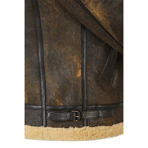 Veste en cuir de mouton marron Style Vintage pour homme, vêtement d'hiver chaud en fausse fourrure - Product Image 3