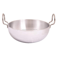 Wok Karahi Indien Traditionnel en Aluminium, Poêle à Frire Profonde avec Poignées à Boucle Rivetées, Vaisselle Commerciale pour la Restauration en Gros