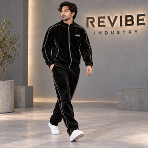 <b>Mens</b> Black <b>Velvet</b> Tracksuit 2 Piece Velour Set Full Zip <b>Jacket</b> Straight Leg Pants Custom Logo Wholesale OEM Sportswear - Product Image 3