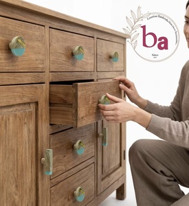 <b>Beads</b> <b>Art</b> Modern Round Resin Wood Metal Cabinet Knobs with Turquoise Base Easy Installation for Kitchen Bedroom & More - Product Image 2