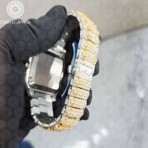 Charm_Jewels Luxury Yellow Gold Square <b>Watch</b> 38mm Analog Quartz <b>Diamond</b> Encrusted Unisex - Product Image 2