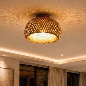 Lámpara Colgante Redonda Pequeña de Bambú Natural Tejido, Mueble de Iluminación para Hogar, Restaurante, Cafetería - Product Image 3