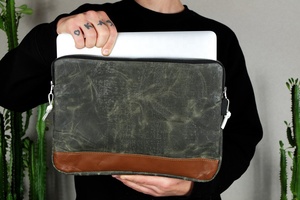 Sarung Laptop Kulit Dengan Kanvas Laptop Mewah Lucu 14 Inci Sarung Laptop Ber-resleting untuk Kerja Bisnis, Tas Perjalanan - Product Image 3