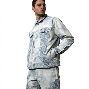 Men's Denim Tracksuits Sets Button <b>Down</b> Closure Front Denim Jackets & <b>Pants</b> Sets Premium Sale 2 Piece Denim Tracksuit For Men - Product Image 3