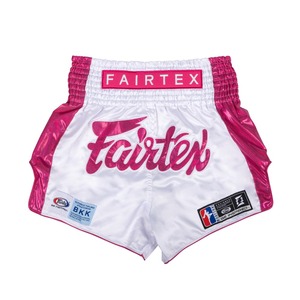 Shorts de Muay Thai Fairtex Rose en Tissu Satin Premium avec Logo Brodé pour Femmes, Ceinture Élastique à 6 Bandes Extensible pour Kickboxing - Product Image 1