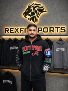 REXFITSPORTS 2026 Sweat à capuche graphique universitaire noir personnalisé à fermeture éclair intégrale, 280-300 GSM, en molleton de coton et polyester, style streetwear clouté - Product Image 5