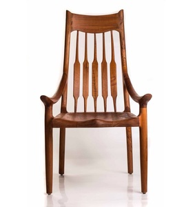 Luxury Handcrafted Solid Wood Dining Armchair Sculptural <b>Spindle</b> Back Mid-Century Modern Seat - Product Image 1
