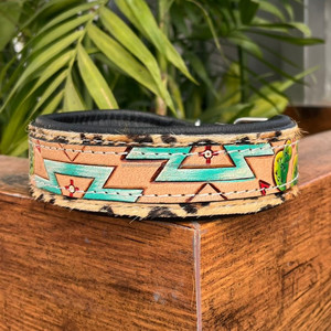 Customized Luxury Design Leopard Print Hand Tooled Leather Dog Collars Genuine <b>Hair</b>-on-Hide Adjustable Pet Collars for Dog Cat - Product Image 3