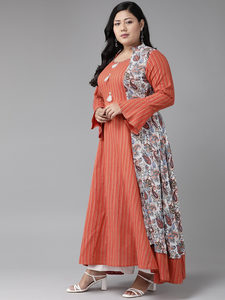Kurta Anarkali en rayonne à motifs floraux multicolores, col mandarin, manches trois quarts, tenue fluide et douce pour femmes grandes tailles - Product Image 2