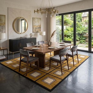 Tapis géométrique à motif carré moutarde, tapis moelleux moderne de luxe, tapis tufté pour salon, chambre à coucher, tapis décoratif pour le sol, style maison - Product Image 4