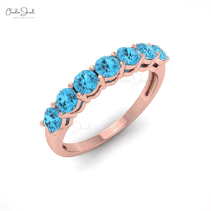 Anillo de compromiso y boda de oro rosa puro de 14k con topacio azul suizo de 0.98 ct engastado en punta, estilo media eternidad, de proveedor popular - Product Image 3