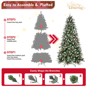 Premium 5ft Artificial Christmas <b>Tree</b> with 1113PE/PVC Mixed <b>Branch</b> Tips Red Fruit Pine Cone Hinged Foldable Base - Product Image 3