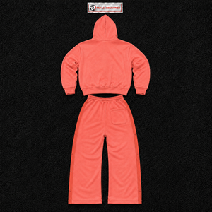 Premium Coral Tracksuit Men <b>Full</b> <b>Zip</b> <b>Hoodie</b> Jogger Pants Matching Set Oversized Casual Streetwear Athletic Sportswear Fashion - Product Image 6