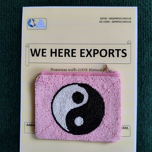 Handmade Beaded Yin Yang Pouch <b>Set</b> Pink Zipper Cosmetic Coin <b>Purse</b> Boho Fashion Gift <b>Bag</b> Wholesale Supplier Premium Quality <b>Bags</b> - Product Image 1