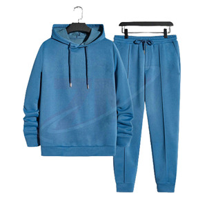 Nuevas llegadas: Conjunto de chándal unisex azul con capucha de marca personalizada, color liso, informal, deportivo, para hombre, venta al por mayor. - Product Image 1