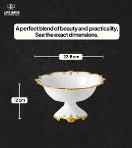 Nouveau bol de fruits en porcelaine avec support couleur blanche avec bordure dorée Look de luxe moderne Plat de service non toxique - Product Image 2