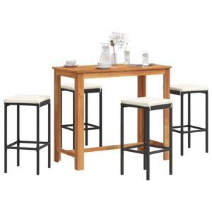 5 pezzi nero legno massiccio di Acacia e Poly Rattan Patio Bar Set eleganti mobili da esterno - Product Image 1