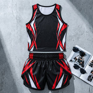 Conjunto Deportivo de Verano para Hombre, Camiseta sin Mangas y Pantalones Cortos Reversibles con Estampado Sólido en Negro y Rojo, 2 Piezas - Product Image 1