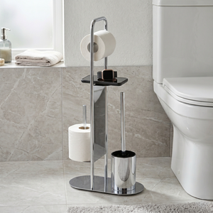 Modern Free Standing Toilet Paper Holder with Brush Holder Steel Oval Base Tiered Design <b>Bathroom</b> <b>Accessory</b> - Product Image 1