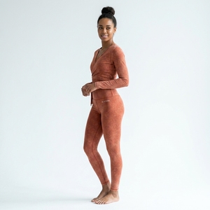 <b>Women</b> Long Sleeve Wrap <b>Crop</b> Top High Waist <b>Leggings</b> Set Yoga Workout Fitness Activewear - Product Image 4