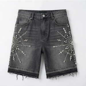 Men Summer Premium Workout Style <b>Shorts</b> Denim High Quality Low Rate Quick Dry Rhinestone Casual Fashion Streetwear <b>Trousers</b> - Product Image 1