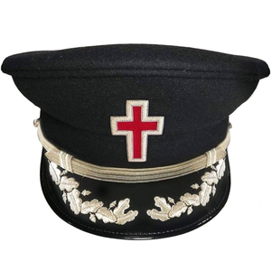 Gorra de fatiga de los Caballeros Templarios, emblema blanco y negro bordado a mano en oro con trenza dorada, insignia masónica, sombrero ceremonial de primera calidad - Product Image 5