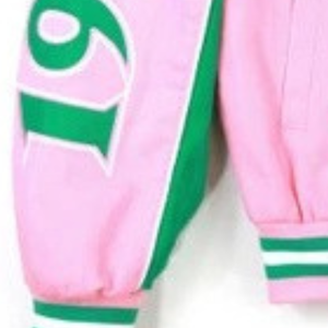 Chaqueta Varsity Rosa y Verde Personalizada, Manga Larga, Cierre de Botones, Estilo Bomber, Cuello y Puños Acanalados, Ropa Deportiva, Chaqueta Informal - Product Image 2